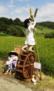 夏の田んぼで働く少女