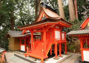 檜皮葺き屋根が葺き替えられた丹生神社本殿（県文化財保存事務所提供）