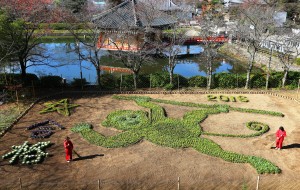 完成した「申」のジャンボ干支花絵