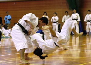 気迫のこもった演武を見せる拳士ら
