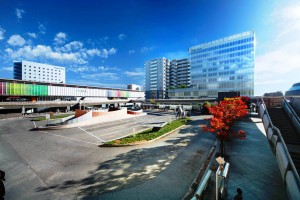 ＪＲ奈良駅前に建設予定のホテルと分譲マンションの外観（フクダ不動産提供）