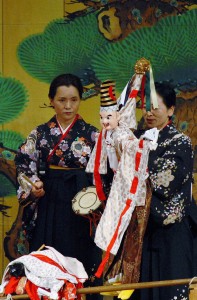木の人形で芝居をする伝統芸能「阿波木偶箱まわし」（大和郡山市提供）