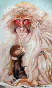 京都・嵐山の親子猿をモデルにした作品