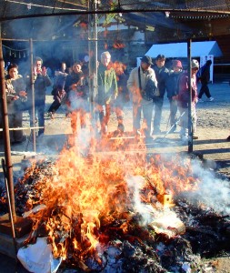 大神神社で行われた大とんど