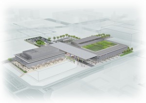 ホテル周辺に建設されるにぎわい施設の全体イメージ