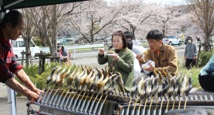会場では川上村産の鮎塩焼きなど県産の食材を使った飲食店が並んだ