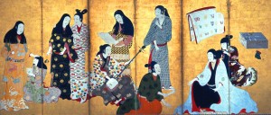 「婦女遊楽図屏風」の右隻（大和文華館提供）