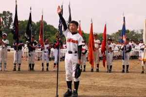 力強く選手宣誓する山辺スーパーフェニックスの森崎叶大主将