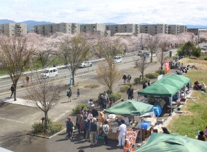県立図書情報館では県内の飲食店や雑貨店など２２店舗が出店し、会場は大盛況だった