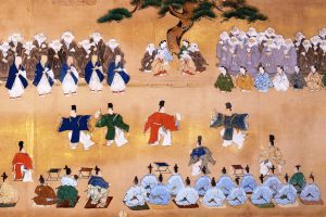 春日若宮御祭礼絵巻に描かれた弓矢立合（春日大社提供）