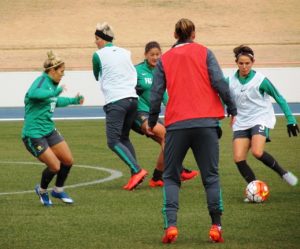 奈良市の鴻ノ池陸上競技場で練習するオーストラリア女子サッカーチーム＝今年２月