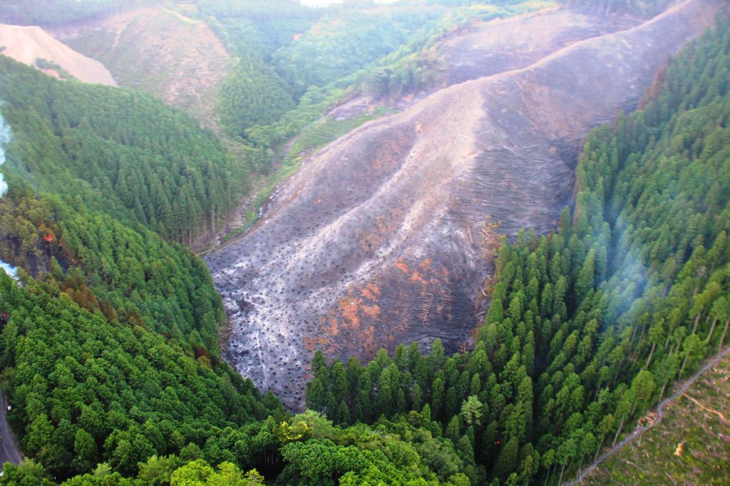 約10ヘクタールが焼失した十津川村の山林火災(県提供)